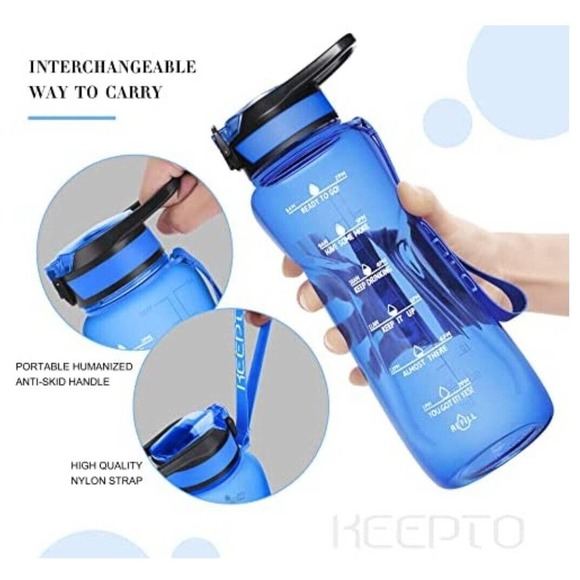 Keepo 34 Oz Water Bottle Straw BPA free Motivational With Time Marker Blue. (d15 - Picture 2 of 12